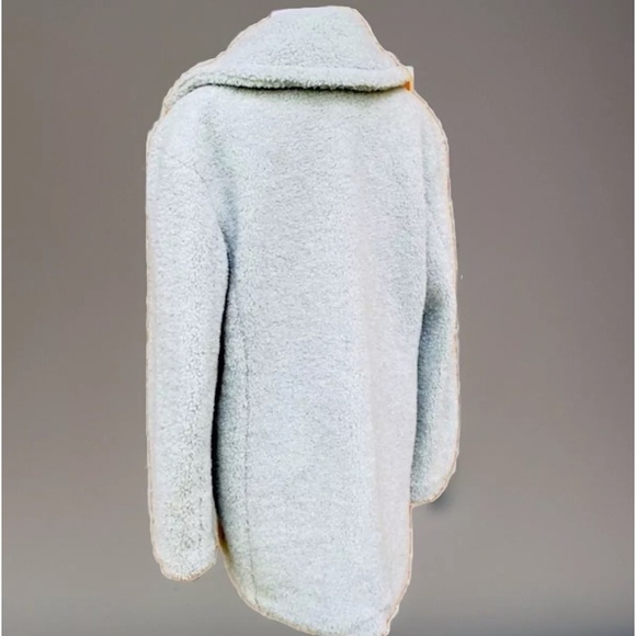 Mint Blue Double-Breasted Faux Fur Teddy Pea Coat Kensie Macy's Lined Mid-Length - Picture 2 of 12